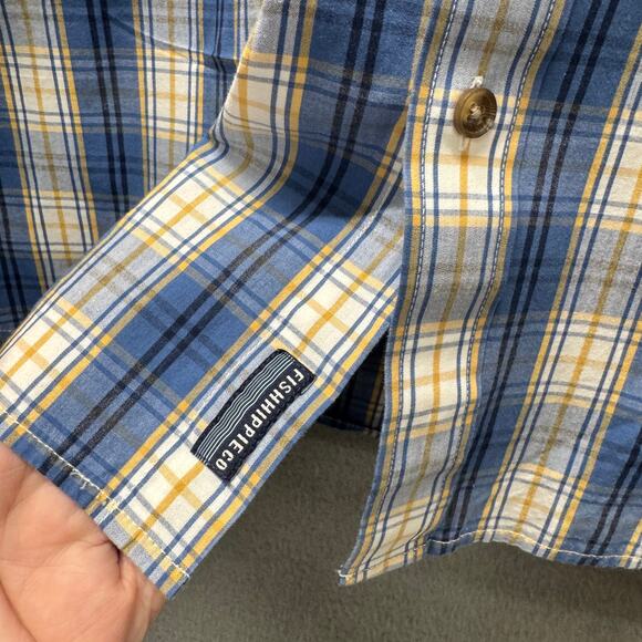 Fish Hippie Shirt Mens 2XL Blue Yellow Plaid Coastal Button Up PRIMLAND LOGO - Picture 6 of 11